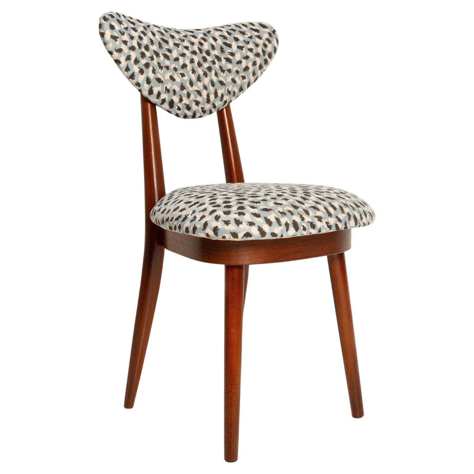 Mid Century Heart Chair In Blue Leopard Jacquard By Pierre Frey, Europe, 1960s