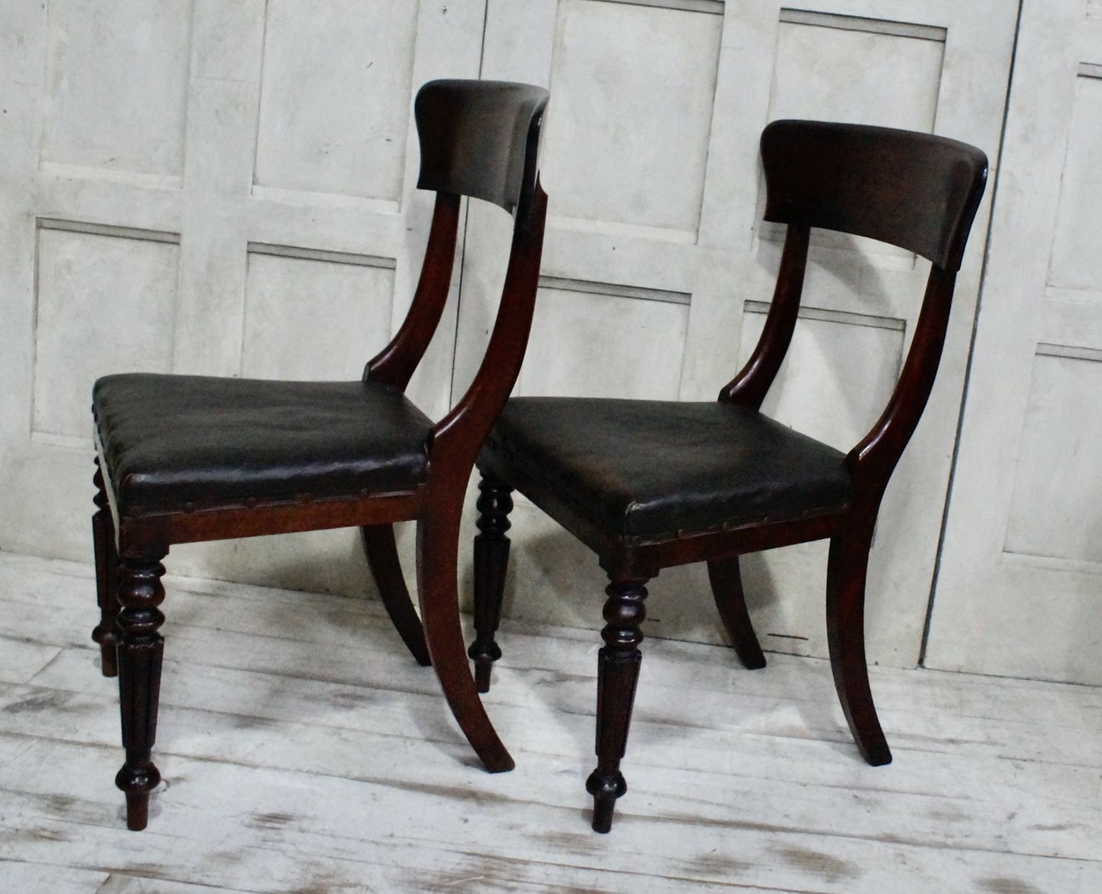 Pair Of Regency Mahogany & Oilcloth Chairs photo Furniture