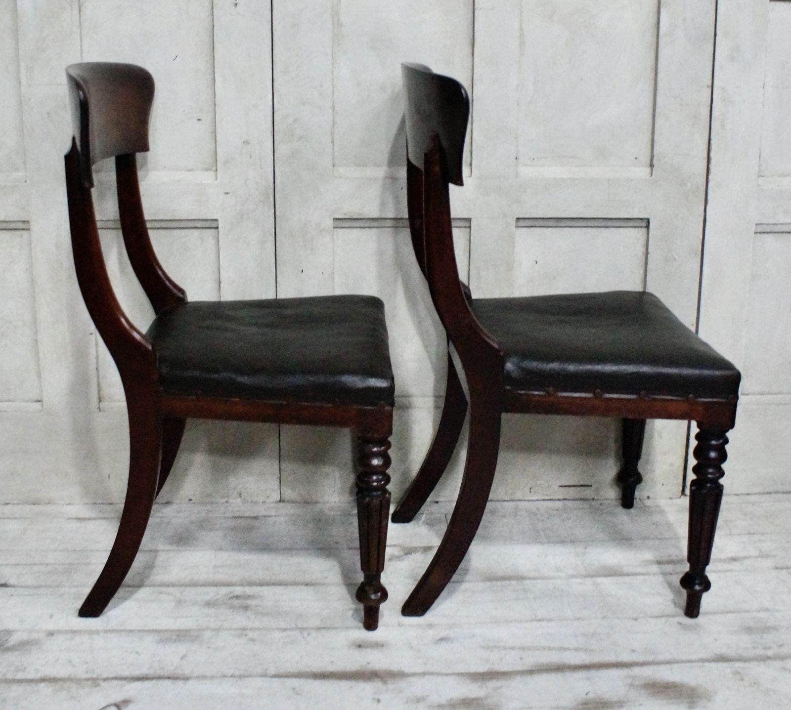 Pair Of Regency Mahogany & Oilcloth Chairs photo buy