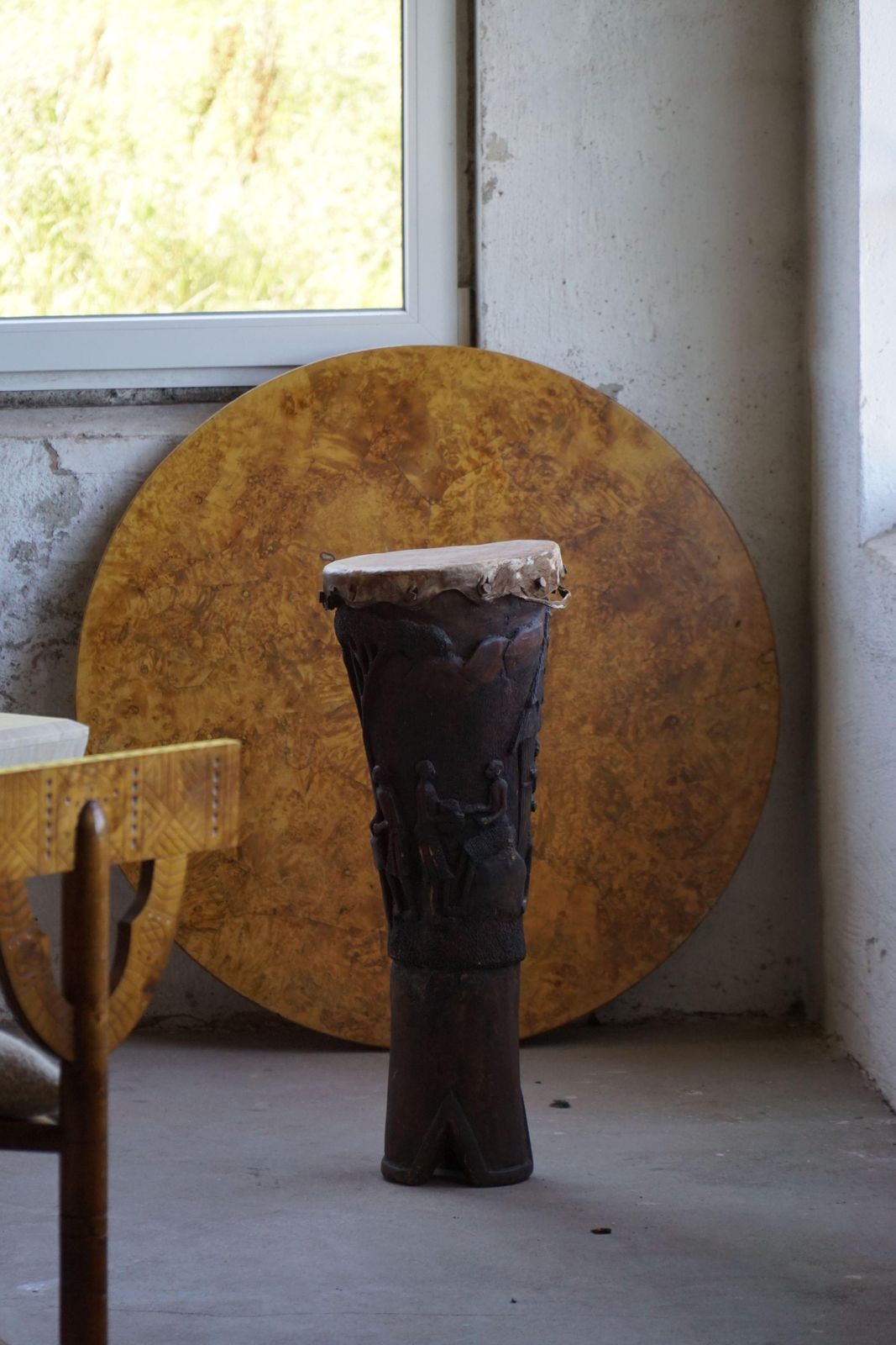 African Organic Wooden Carved Sculpture/Drum, 20th Century photo furniture