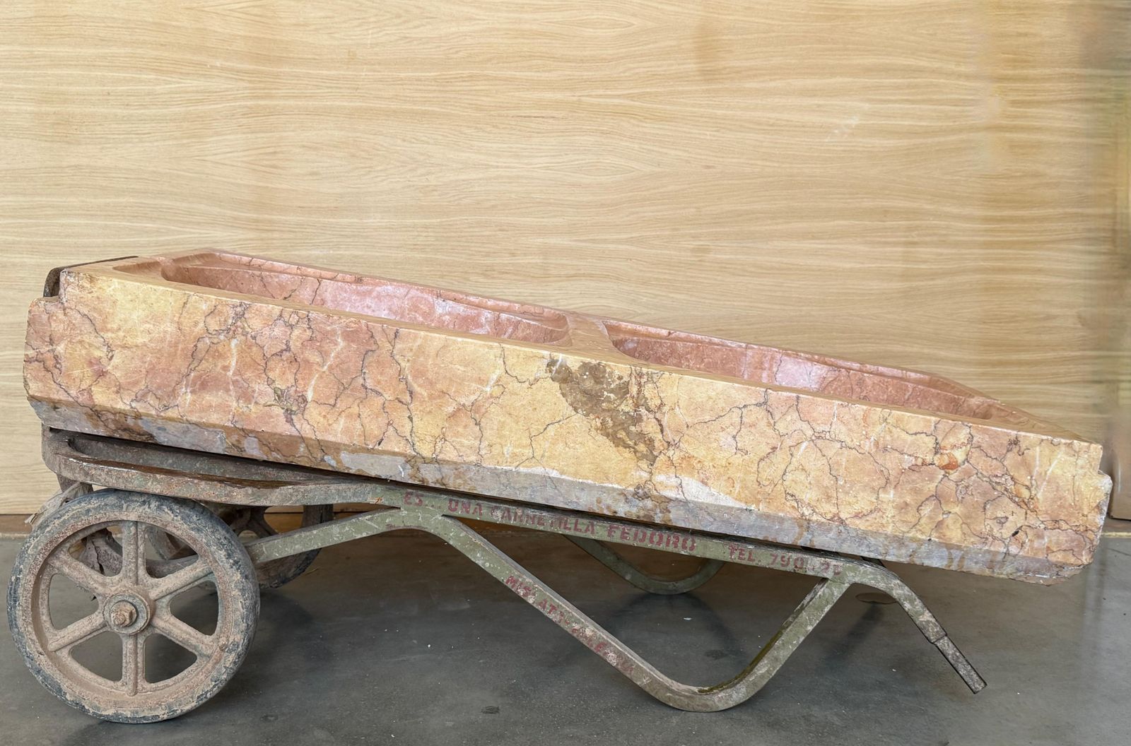 19th Century Antique Hand Carved Pink Marble Double Basin Kitchen Sink photo vinterior