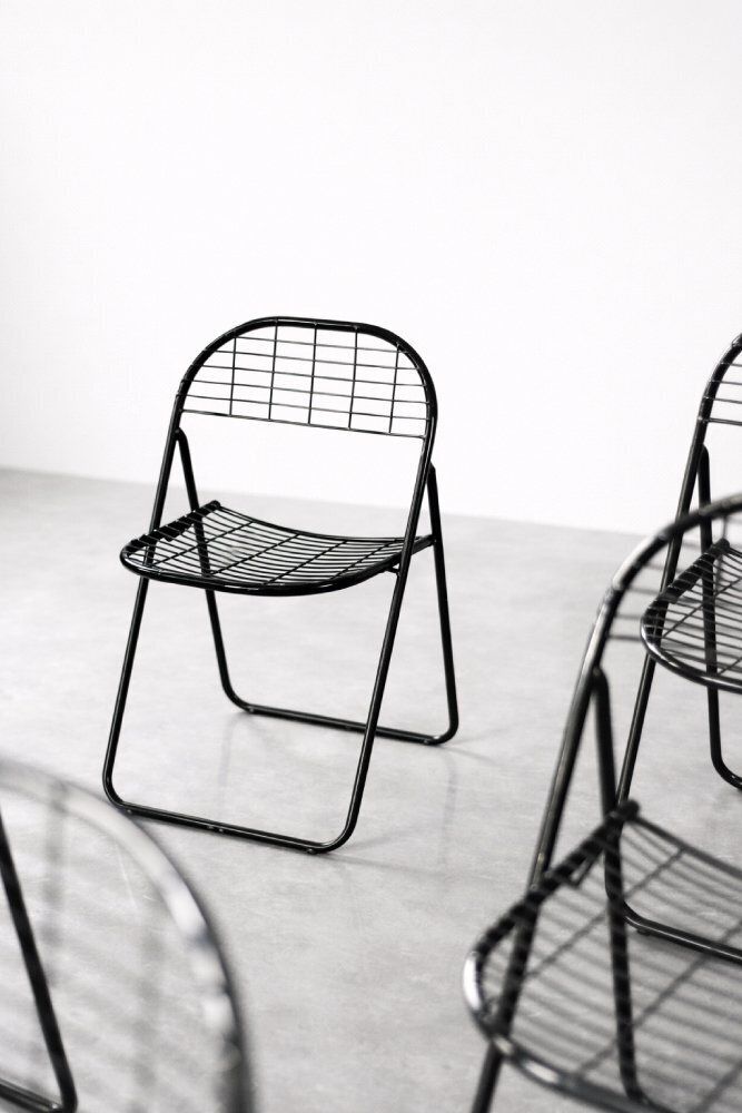 photo vintage Vintage Swedish Black Metal åland Chairs By Niels Gammelgaard For Ikea, 1980s, Set Of 5