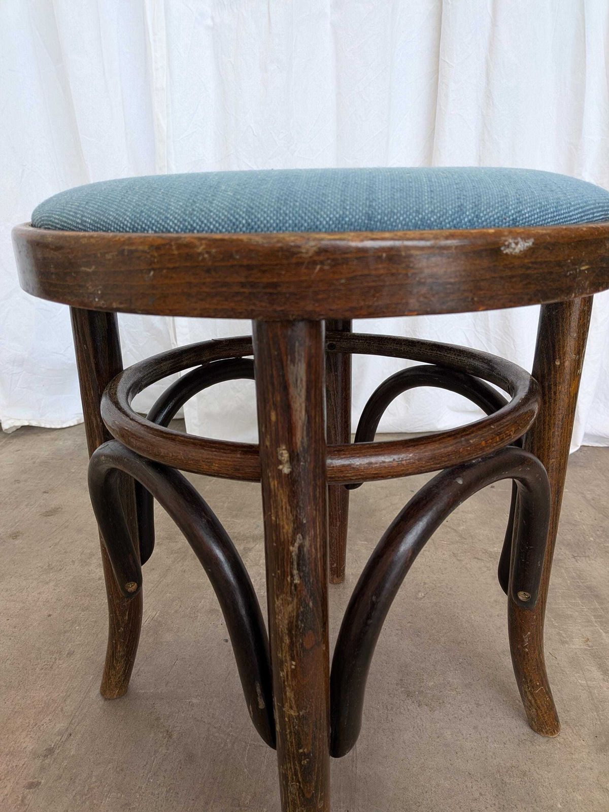 photo furniture Pair Of Vintage Bentwood Stools / Thonet Style / Upholstered Seat In Blue / 1970s