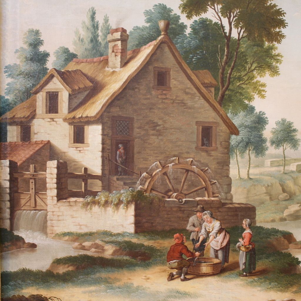 Great 18th Century Italian Painting, Countryside Landscape With Genre Scene photo buy