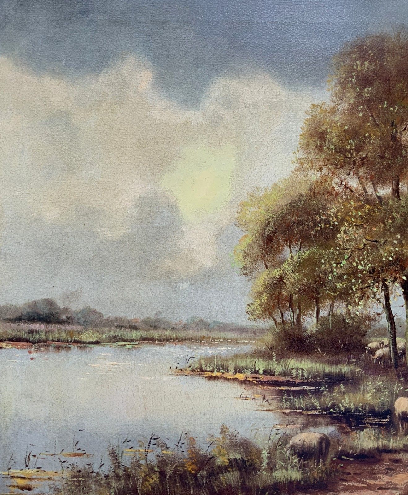 Large British School Vintage Mid Century Autumn Farming Landscape Oil Painting photo vinterior