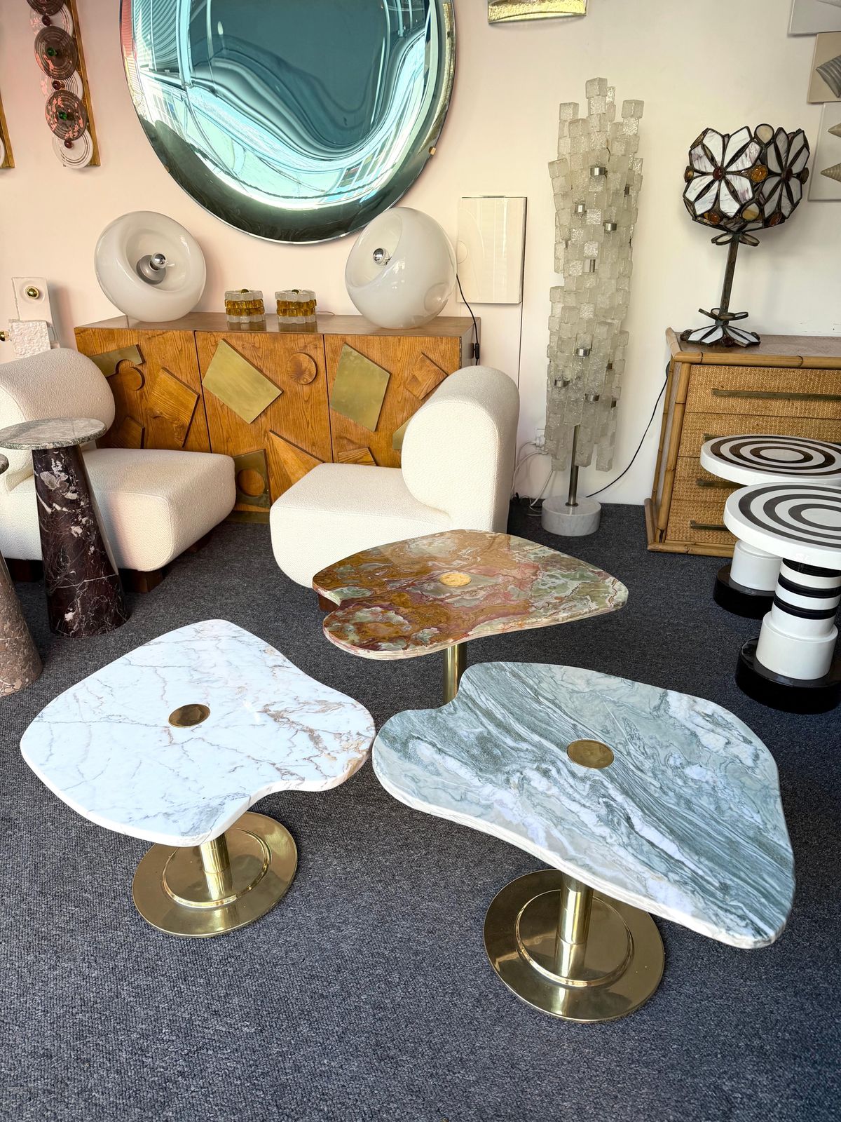 Contemporary Set Of 3 Brass And Marble Nesting Tables, Italy photo Furniture