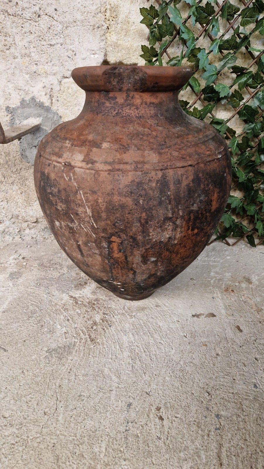 Large Terracotta Pot European Olive Oil Jar Antique Planter photo vinterior