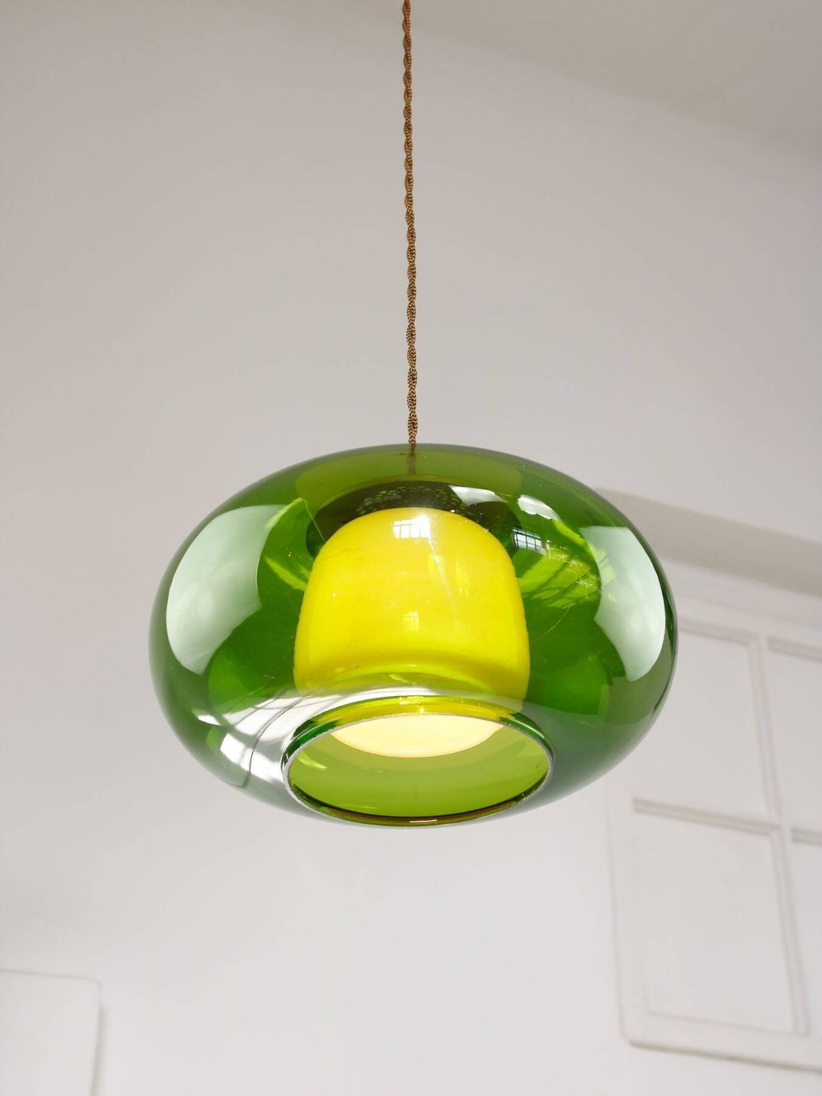 Mid Century Italian Green Glass & Brass Pendant Lamp, 60s photo vintage