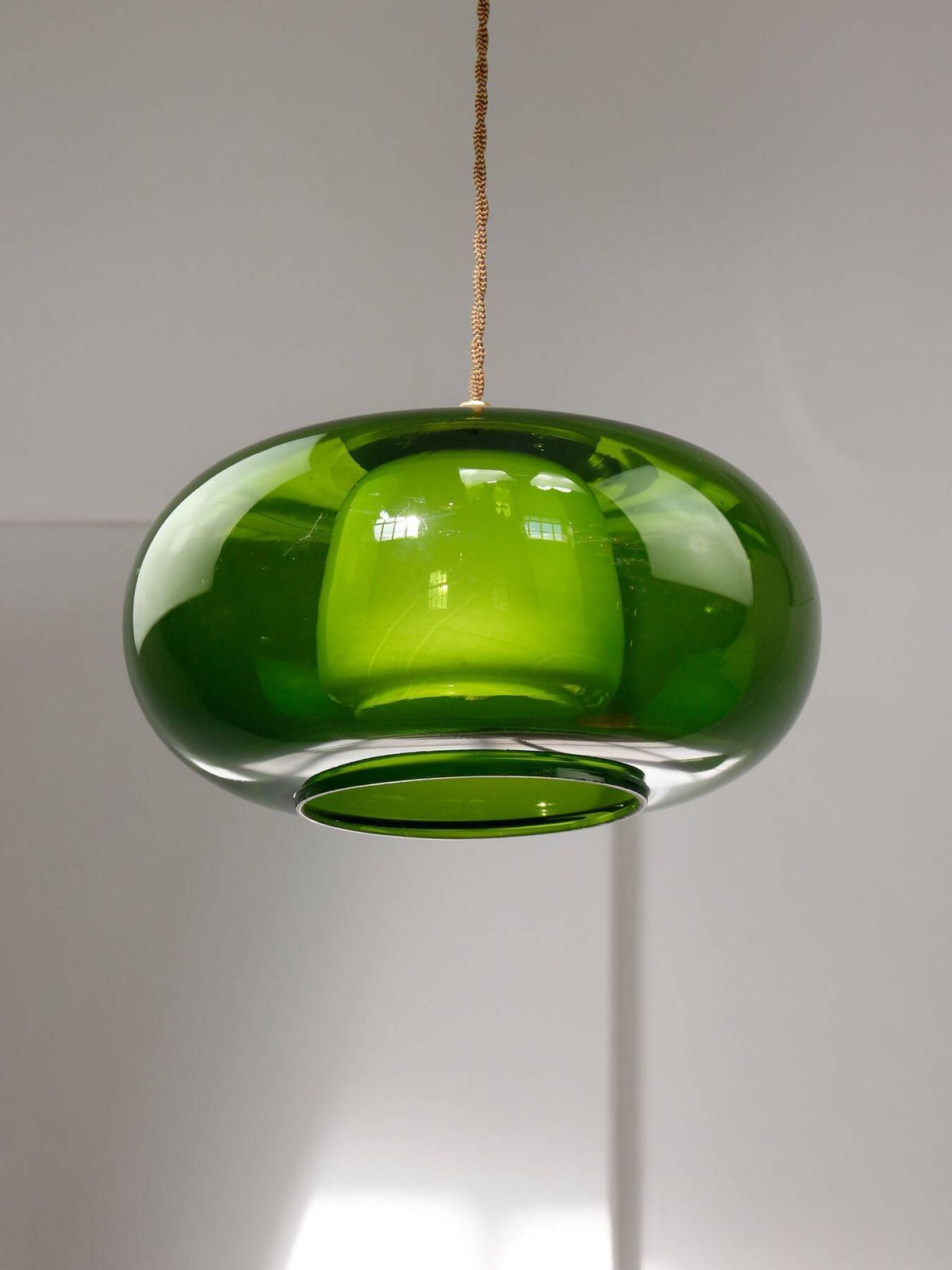 photo vinterior Mid Century Italian Green Glass & Brass Pendant Lamp, 60s