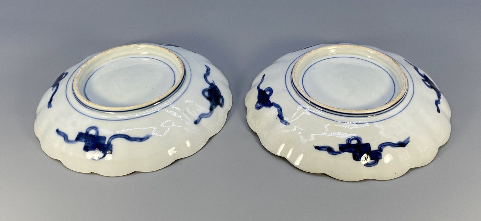 photo for sale Fine Pair 18thc Japanese Edo Period Scallop Form Porcelain Imari Bowl Dish Plate