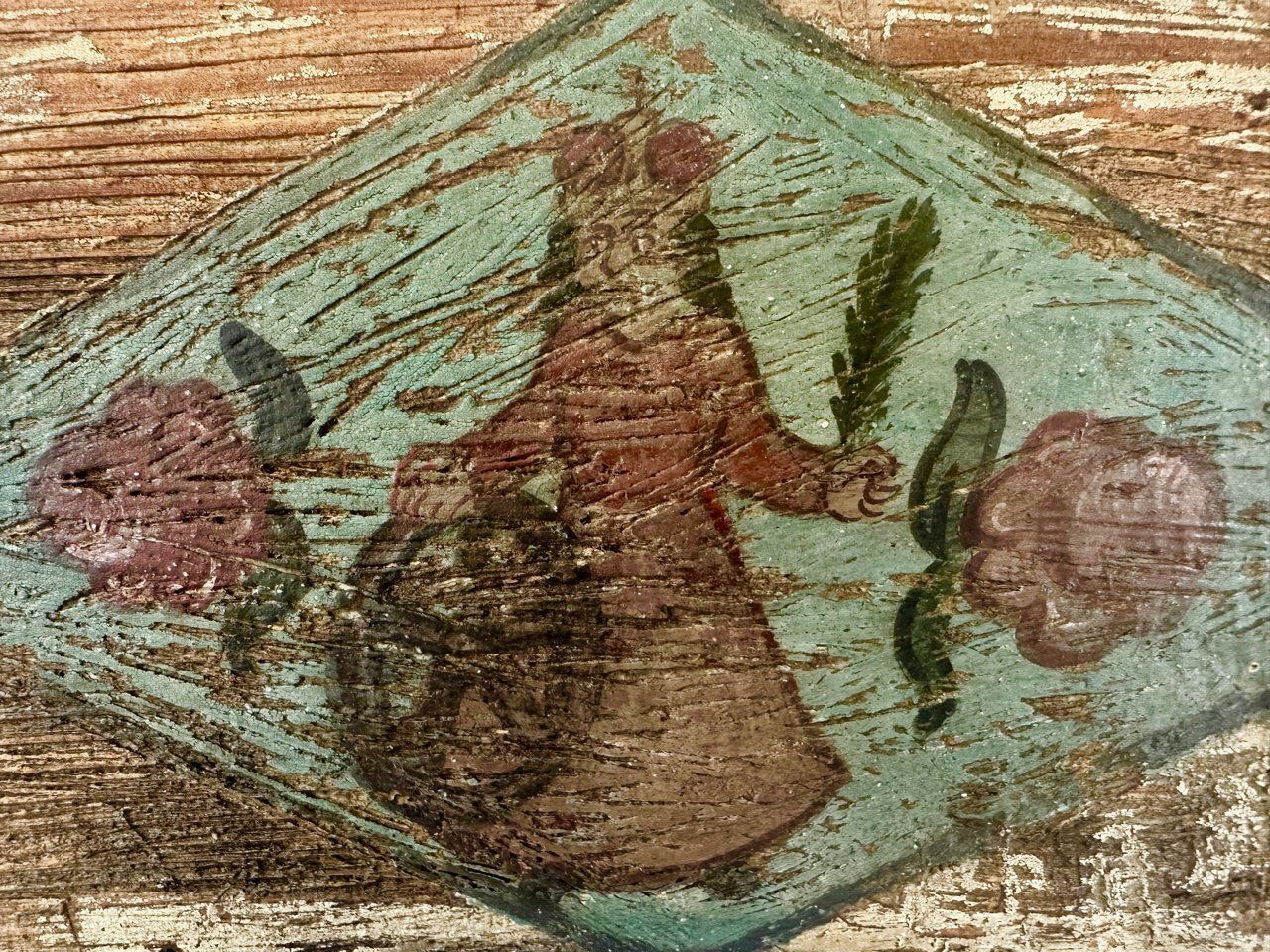 Antique Slovenian Folk Art Beehive Front Board With Saint Catherine Of Alexandria, 19th Century photo furniture