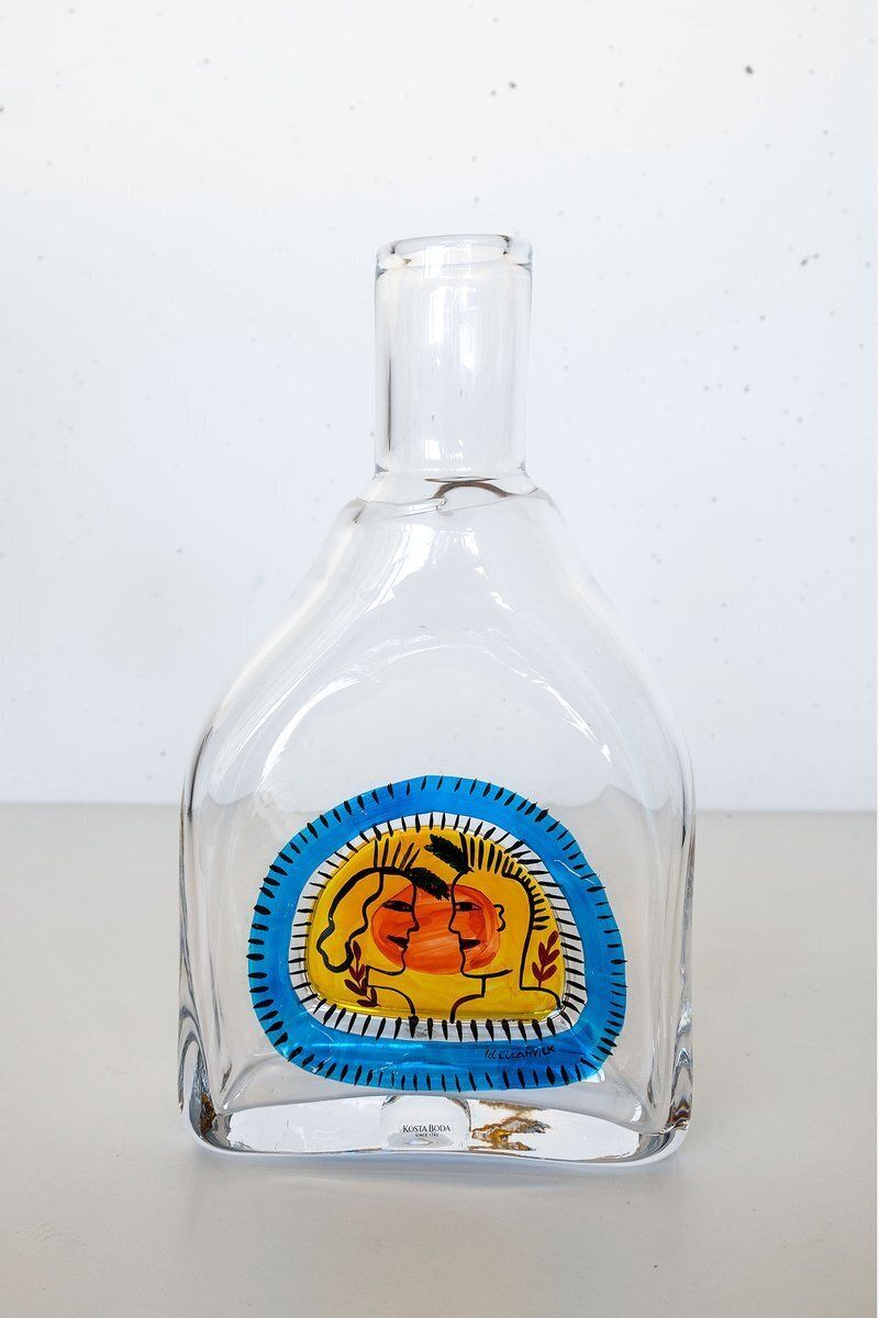 Swedish Hand Painted Indian Summer Vase By Ulrica Hydman Vallien For Kosta Boda