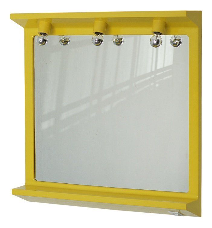Space Age Illuminated Yellow Wall Mirror By Makio Hasuike, Italy, 1980s