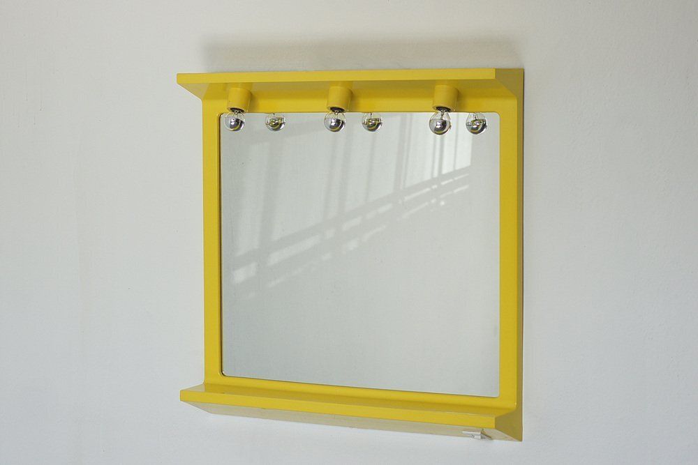 Space Age Illuminated Yellow Wall Mirror By Makio Hasuike, Italy, 1980s photo 219.0