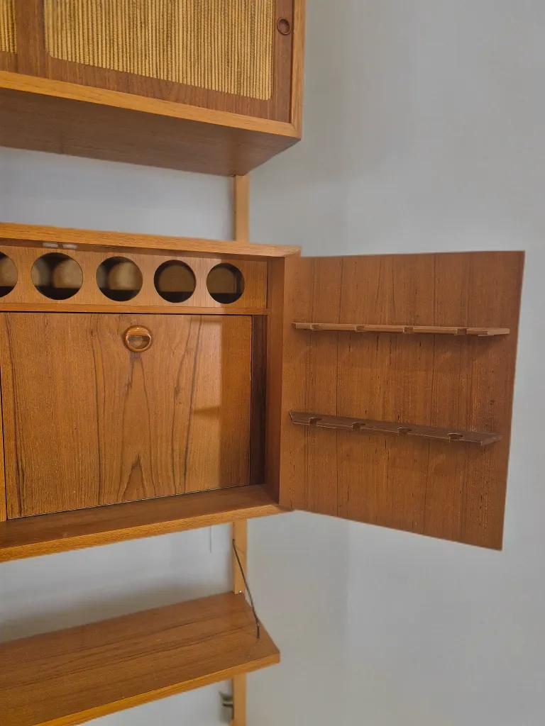Wall Unit In Teak With Bar Cabinet, Scandinavian Mid Century 1960s photo vinterior