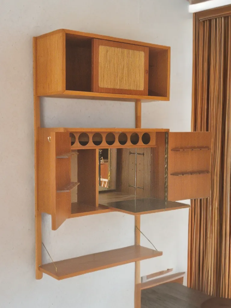photo for sale Wall Unit In Teak With Bar Cabinet, Scandinavian Mid Century 1960s