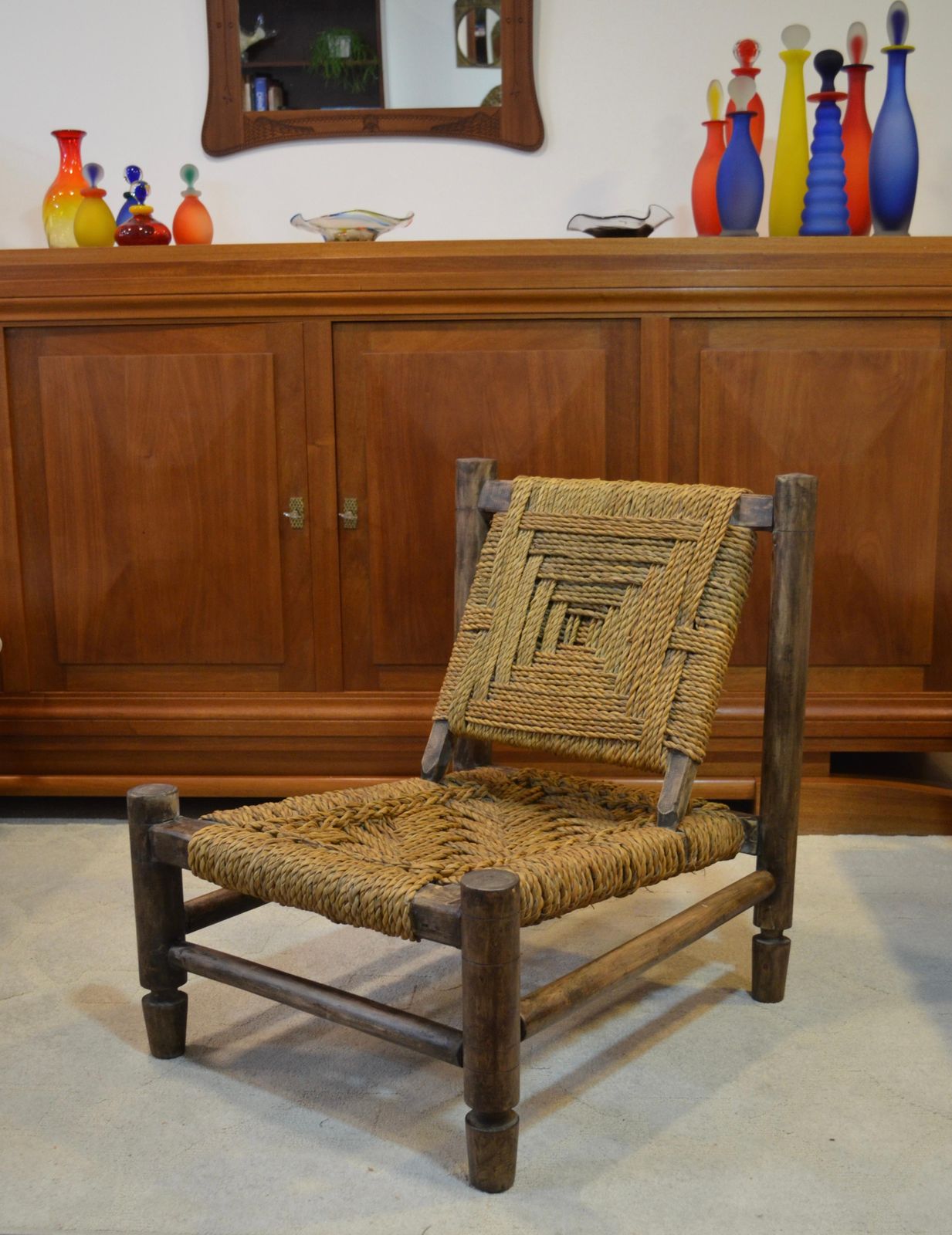 photo furniture Low Rope Lounge Chair By Audoux Minet, France, 1950s
