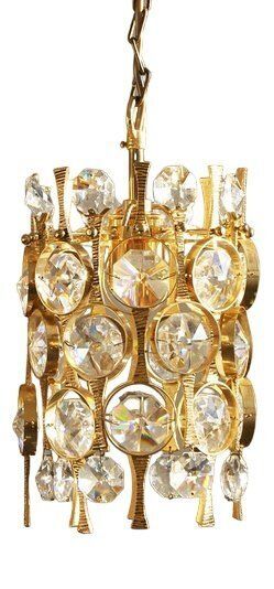 Hollywood Regency Brass & Crystal Glass Ceiling Lamp By Christoph Palme For Palwa