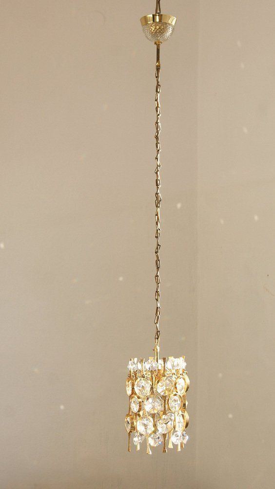 Hollywood Regency Brass & Crystal Glass Ceiling Lamp By Christoph Palme For Palwa photo Lighting