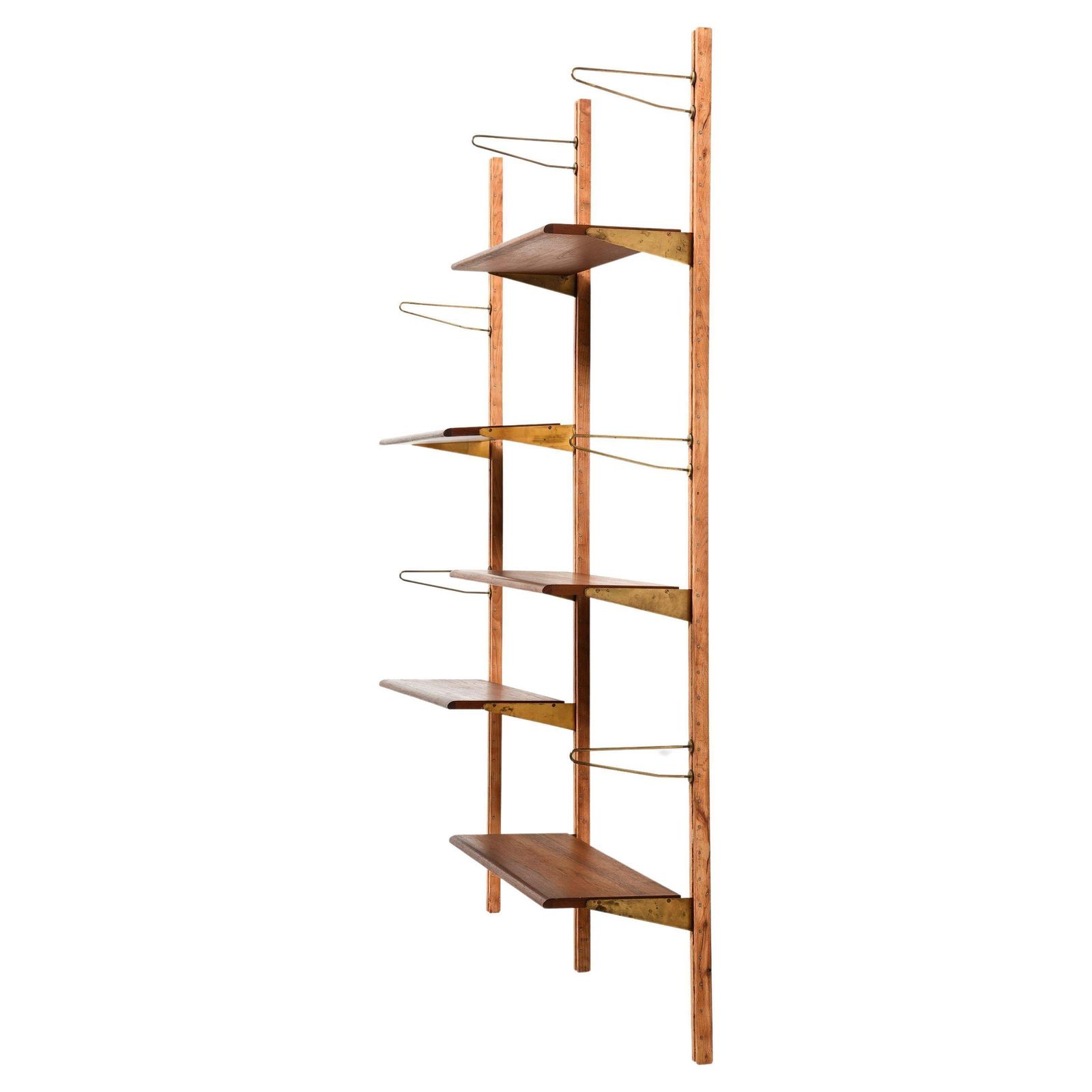 Wall Mounted Bookcase In Teak, Beech And Brass By Finn Juhl, 1956
