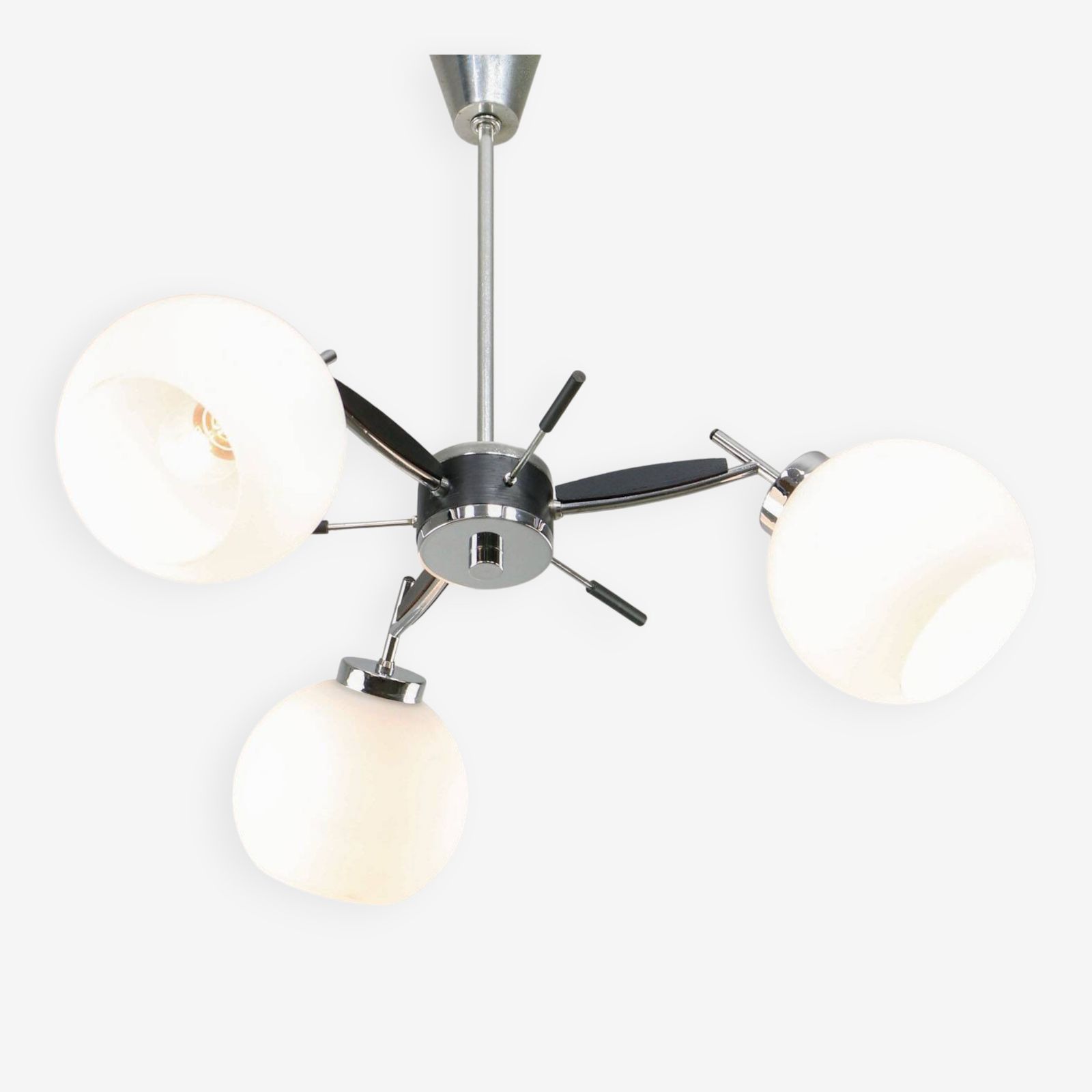 Space Age Italian Chrome And Opaline Chandelier, 1970s
