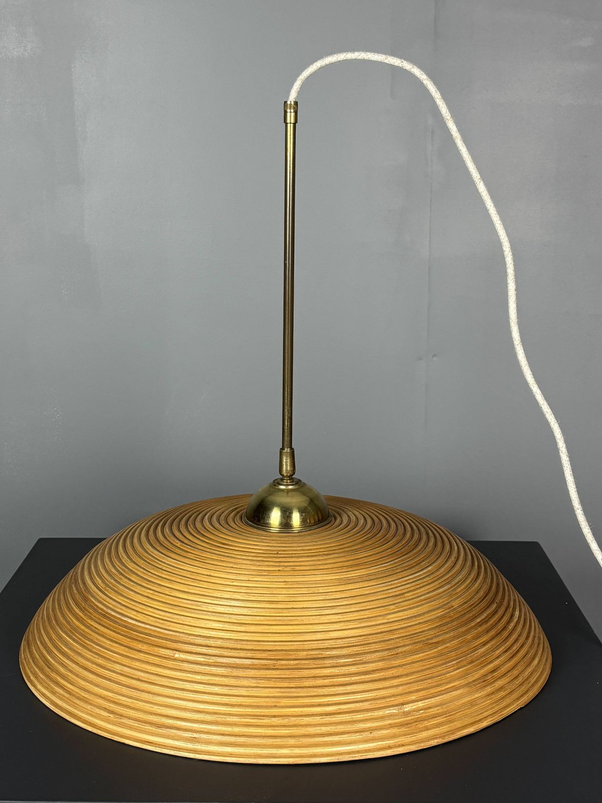 photo vinterior Set Of 3 Midcentury Rattan Bamboo Pencil Reed Hanging Pendants, Italy 1970s