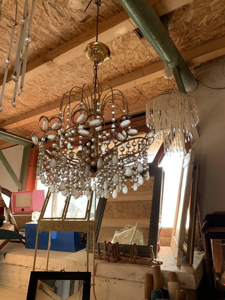 Mid Century Italian Brass And Glass Chandelier, 1960s, Set Of 3 photo buy