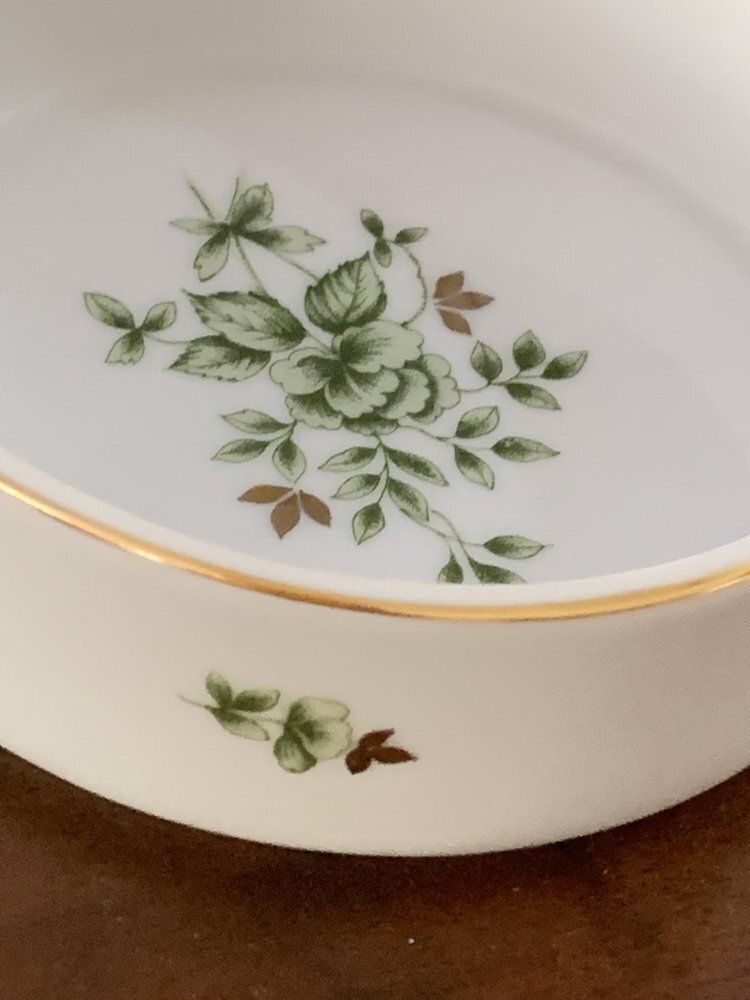 Porcelain Ashtray With Green Floral Pattern From Hollóháza, 1960s photo for sale