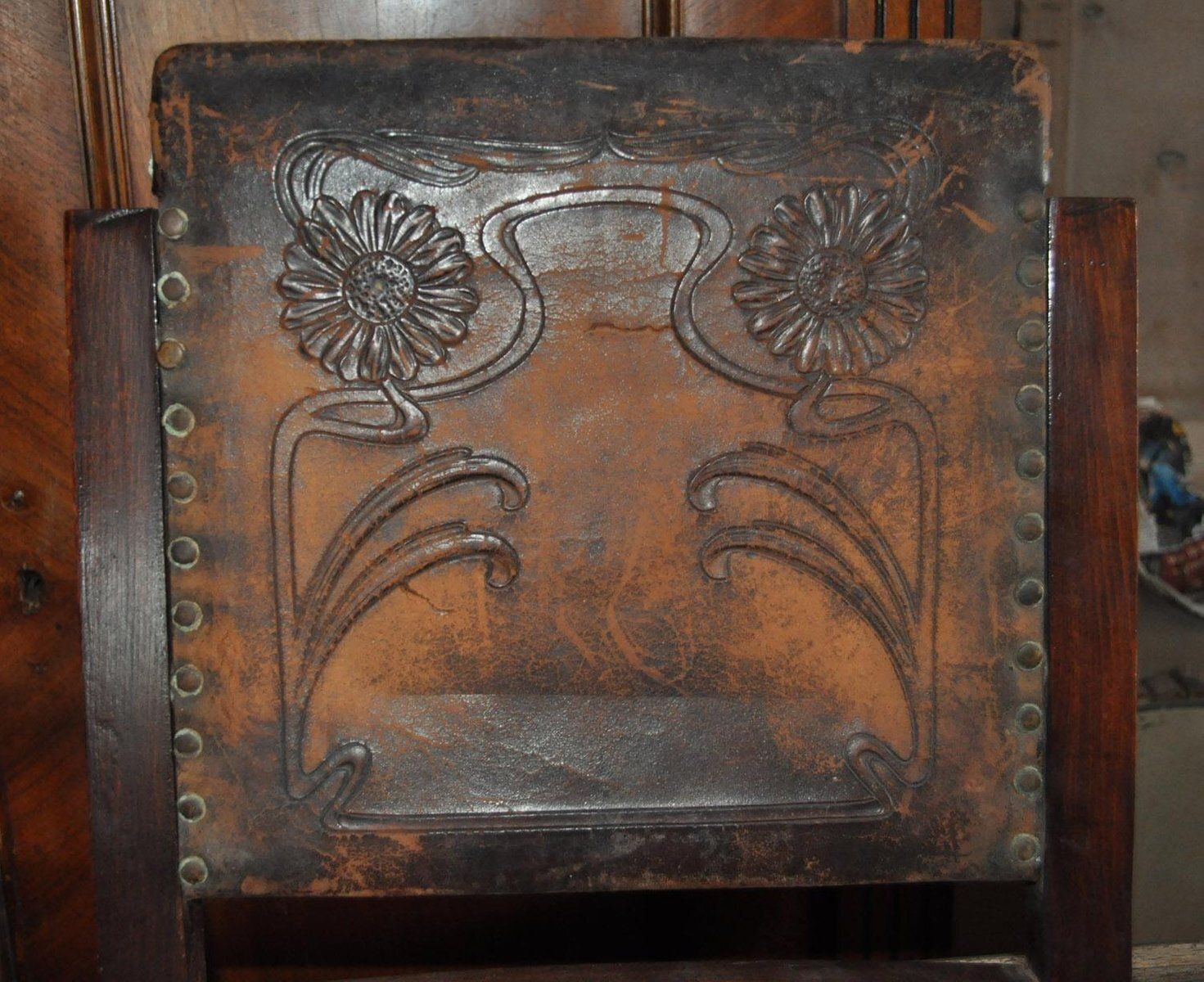 Set Of Antique Embossed Leather Dining Chairs, 1900s photo buy