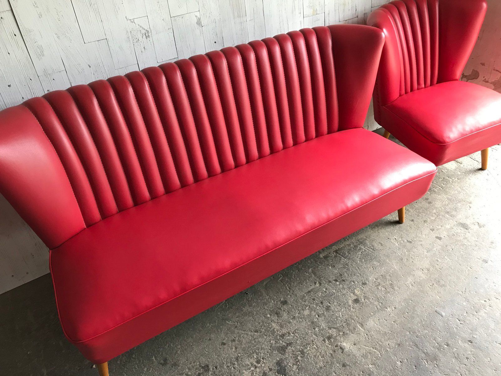 Furniture Mid Century Hungarian Vinyl Living Room Set, 1960s, Set Of 3 photo