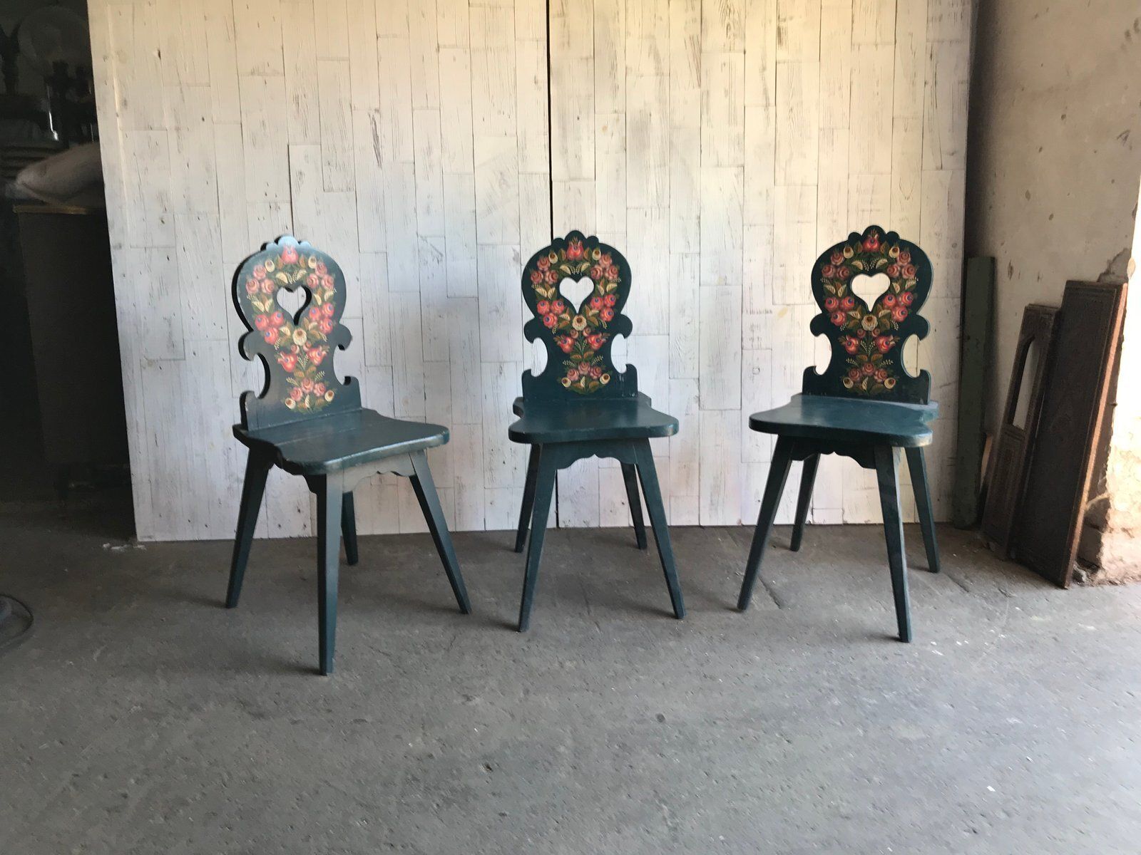 Vintage Wooden Side Chairs, 1920s, Set Of 3