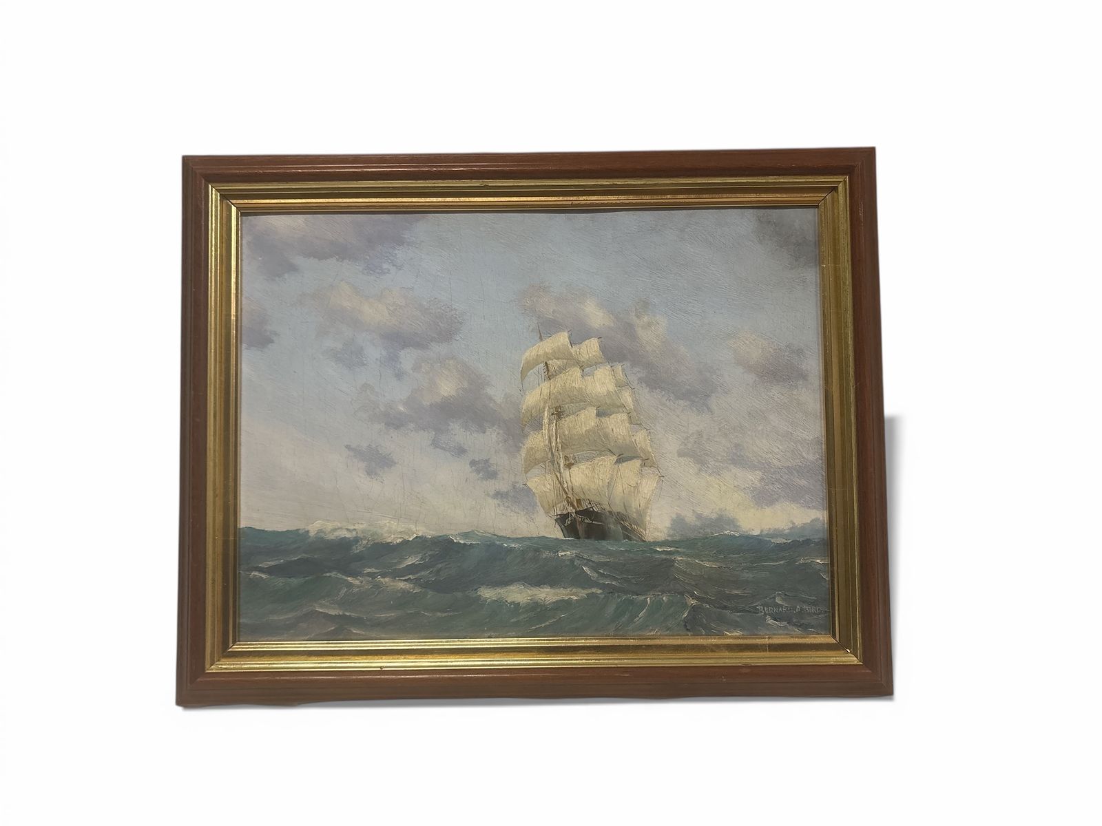 Oil On Board Painting Of A Large Sail Ship 1930s