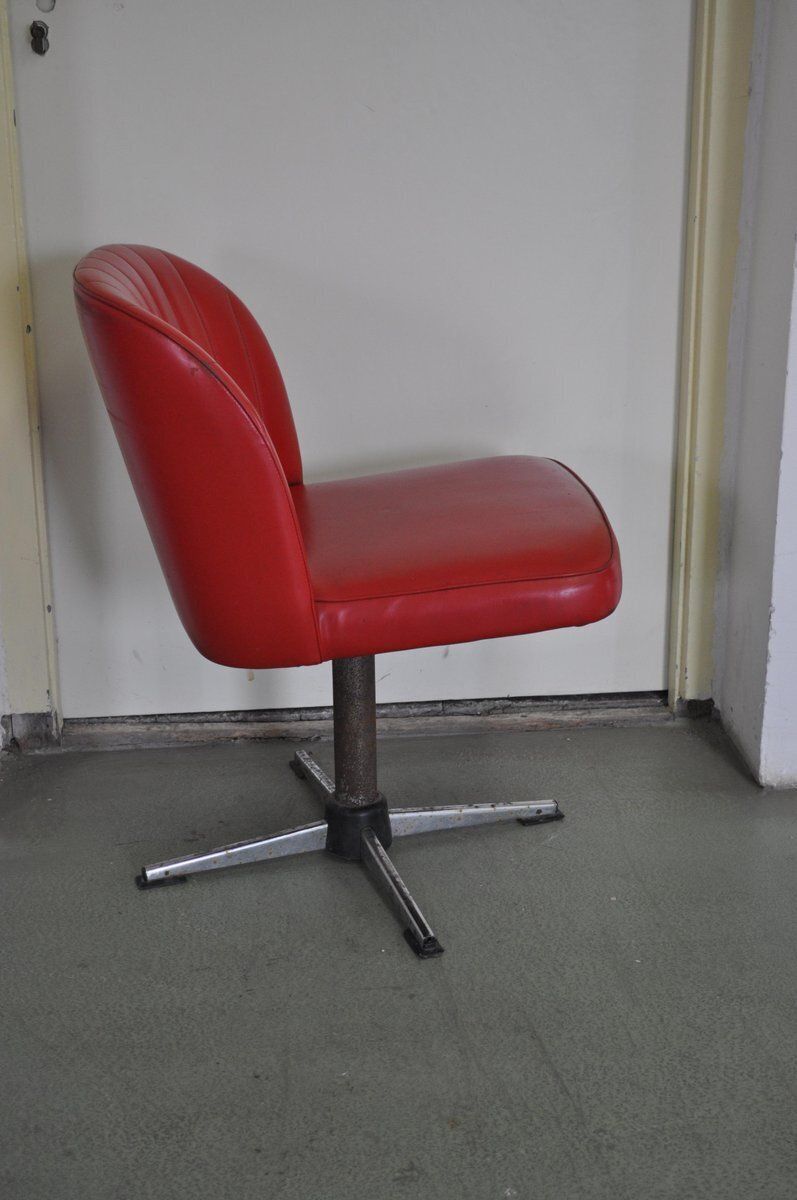 Red Leatherette Swivel Chair, 1950s photo Furniture