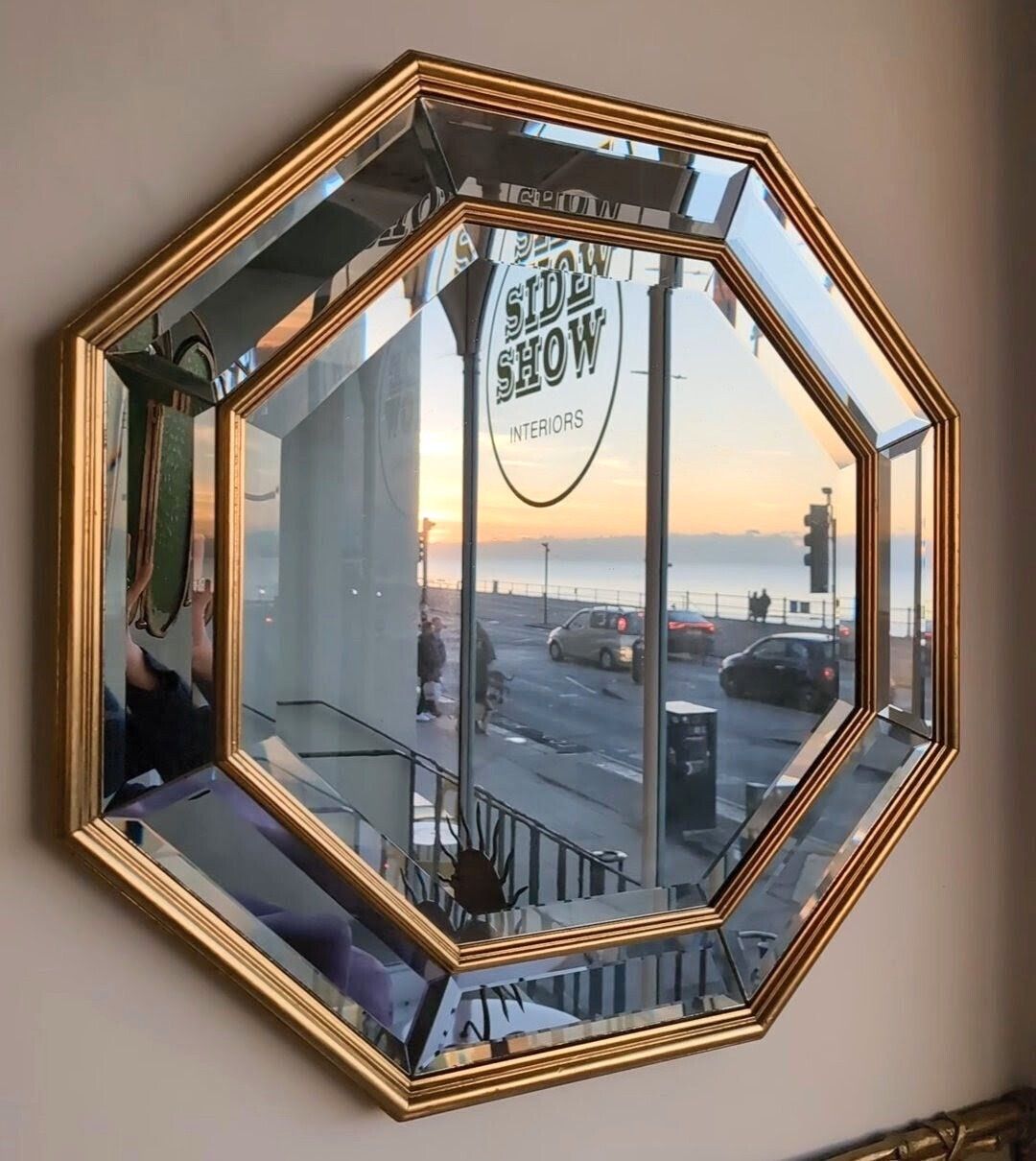 Vintage Midcentury Gold Octagonal Bevelled Mirror By Deknudt, Belgium, 1970s