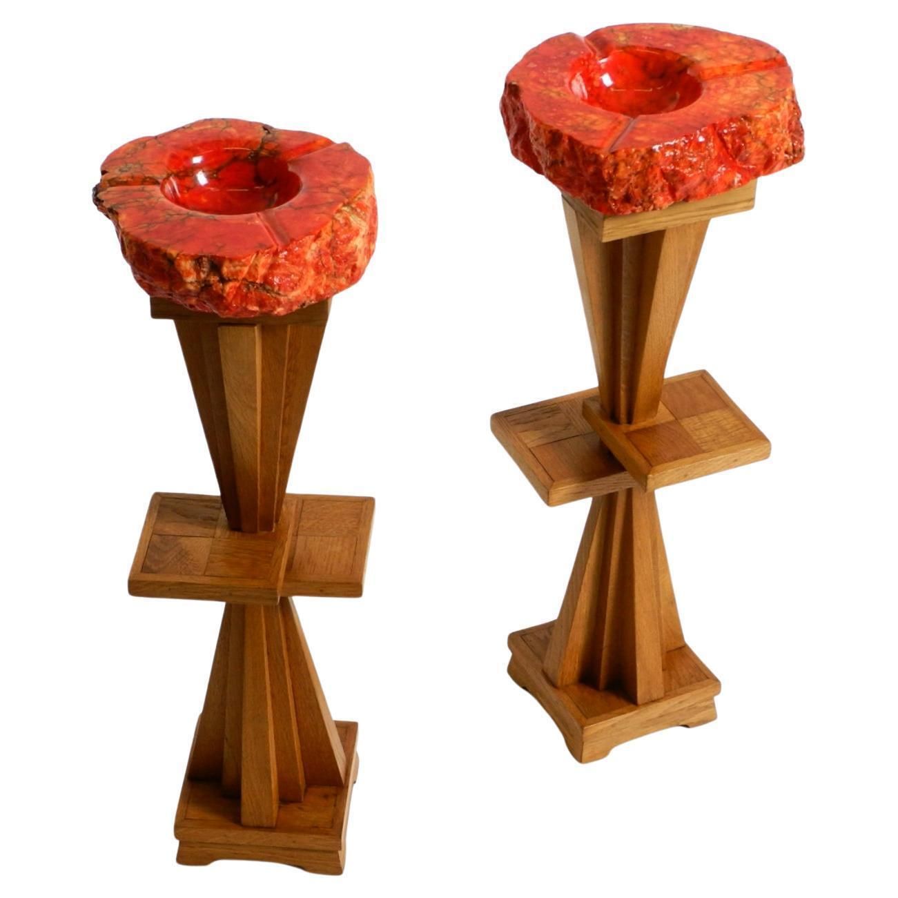 Two Unique Mid Century Standing Ashtrays Consisting Of Red Alabaster Cup