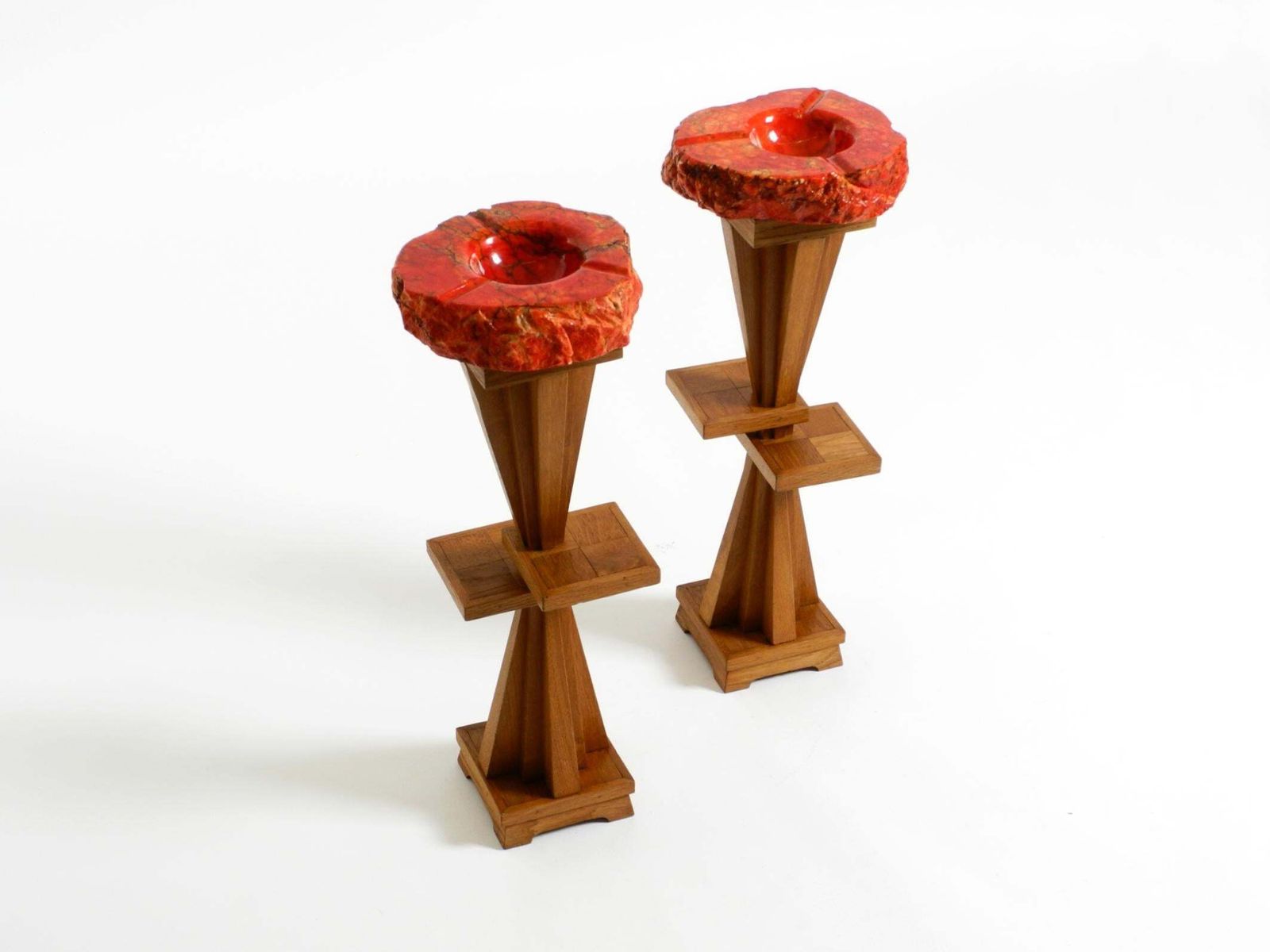 Two Unique Mid Century Standing Ashtrays Consisting Of Red Alabaster Cup photo Home Decor