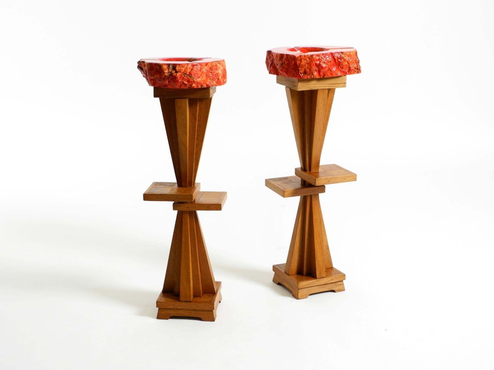 Two Unique Mid Century Standing Ashtrays Consisting Of Red Alabaster Cup photo buy