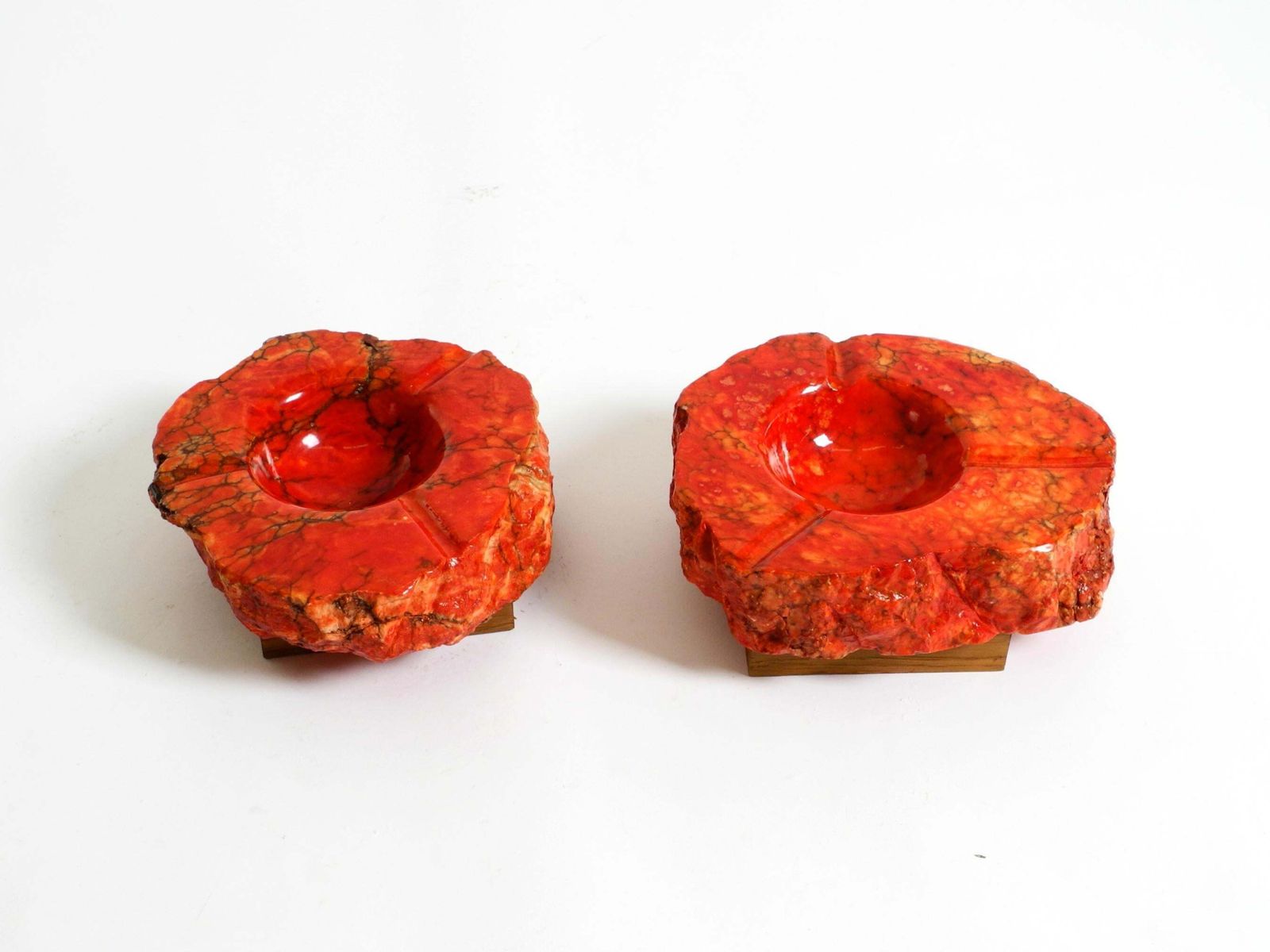 1762.0 Two Unique Mid Century Standing Ashtrays Consisting Of Red Alabaster Cup photo