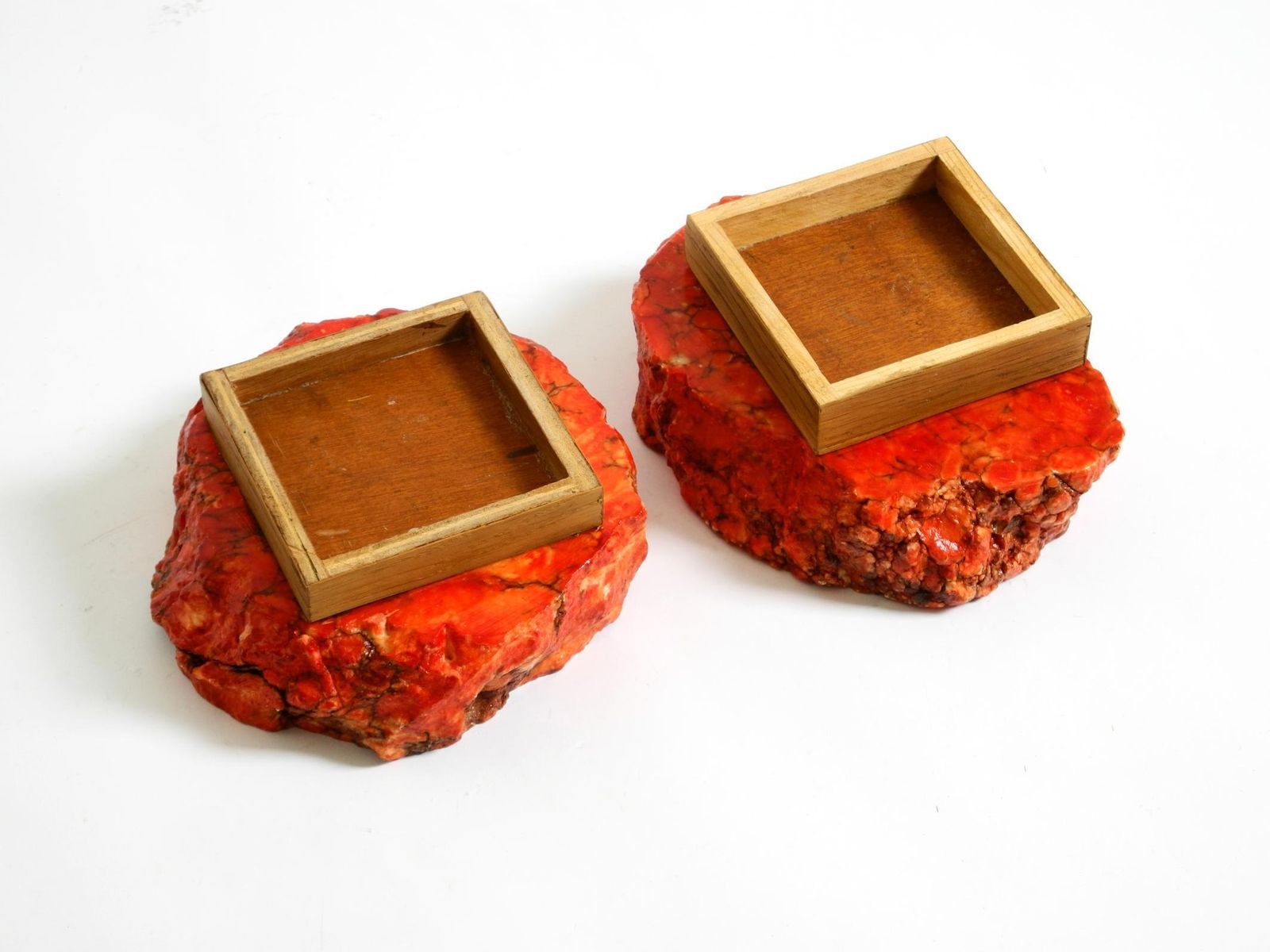 photo buy Two Unique Mid Century Standing Ashtrays Consisting Of Red Alabaster Cup