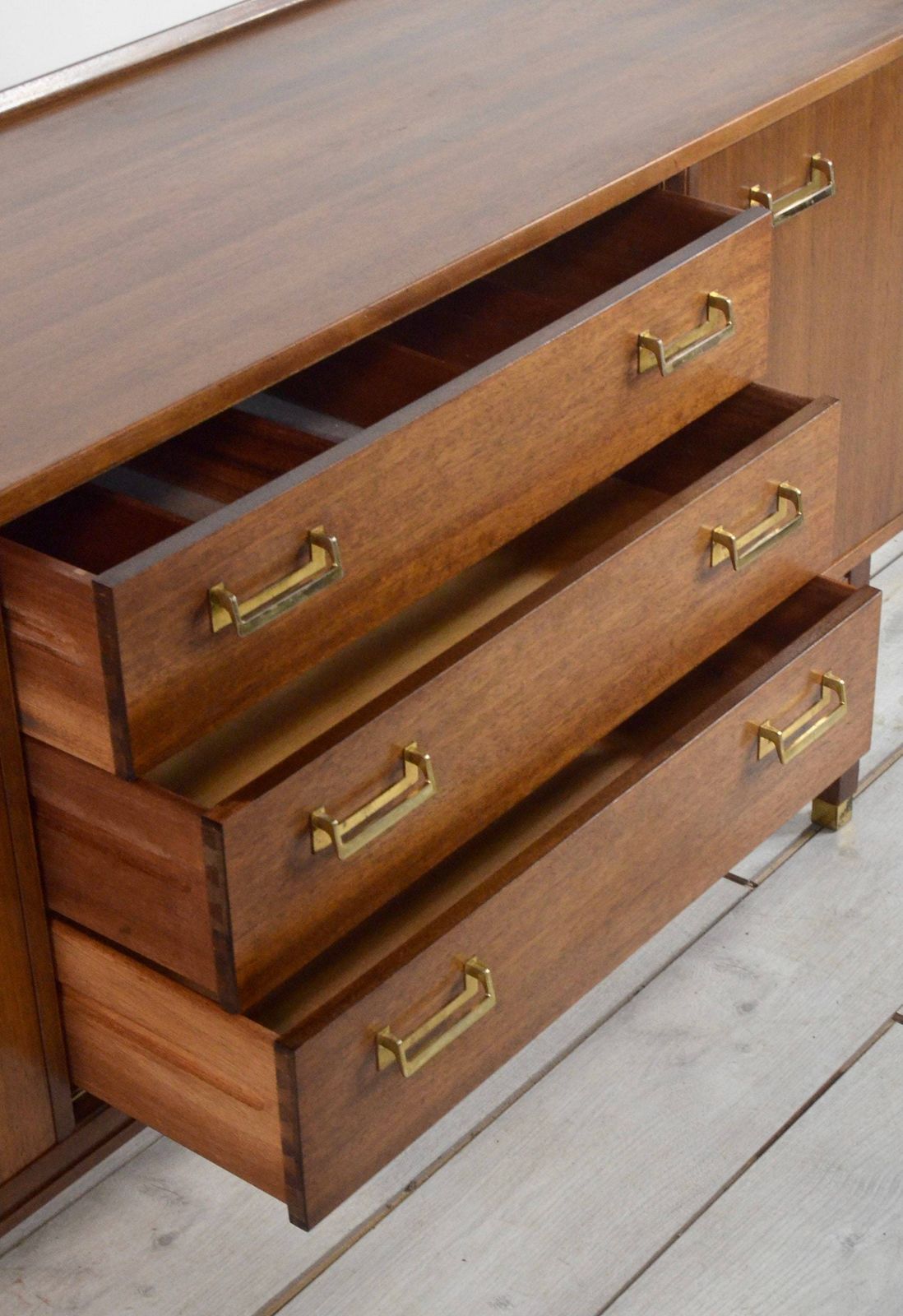 Midcentury G Plan 'E Gomme' Sideboard In Walnut And Brass. Vintage Modern / Mid Century / Danish Style photo vinterior
