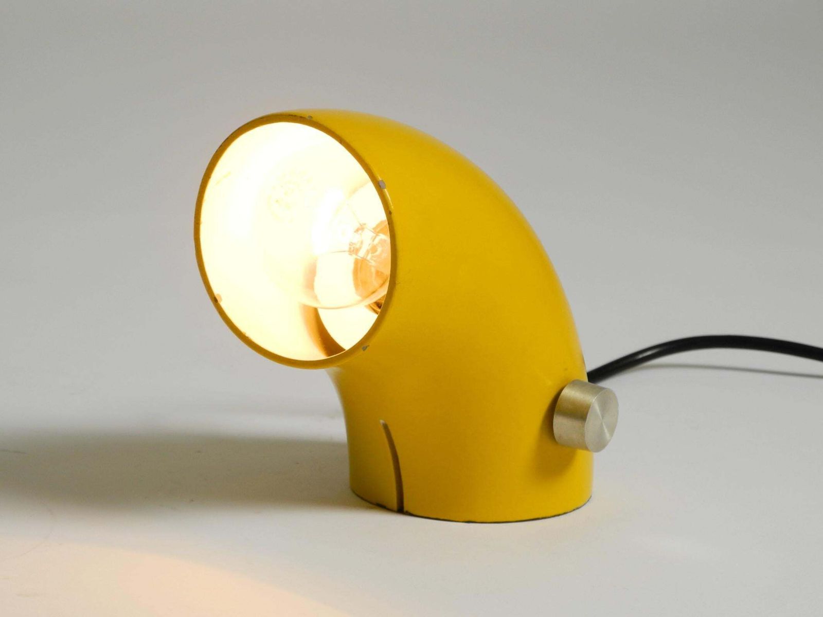 Very Rare Original Space Age 60s Yellow Table Lamp Made Of Iron By Temde photo vintage