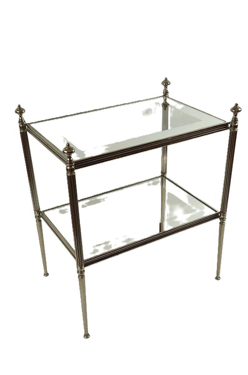Side Table In Silver Plated Brass And Eglomise Glass, France, 1950s