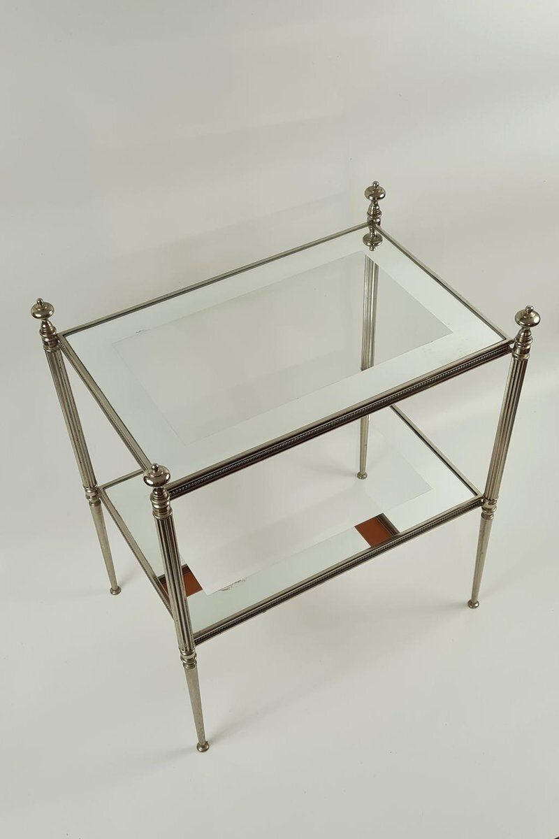 Side Table In Silver Plated Brass And Eglomise Glass, France, 1950s photo vinterior