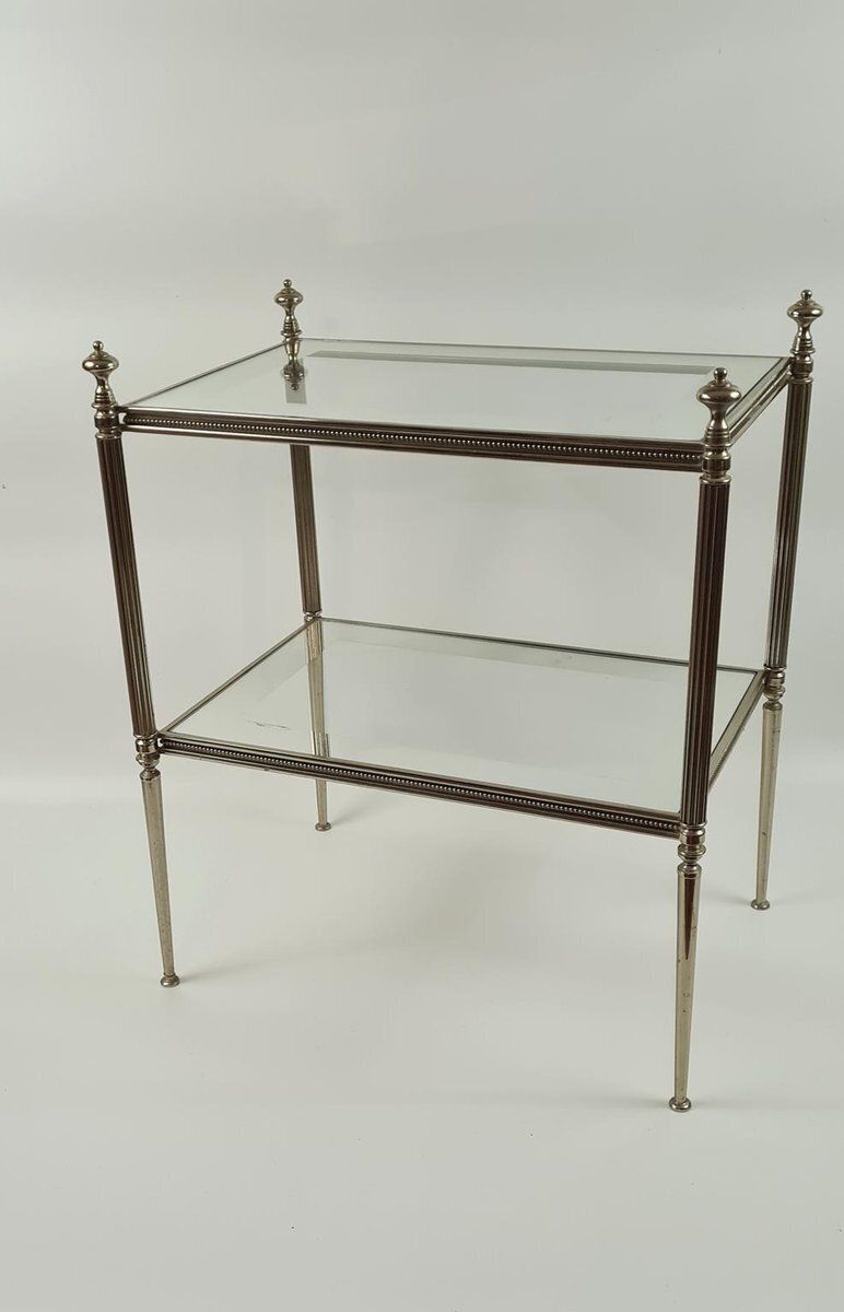 542.0 Side Table In Silver Plated Brass And Eglomise Glass, France, 1950s photo