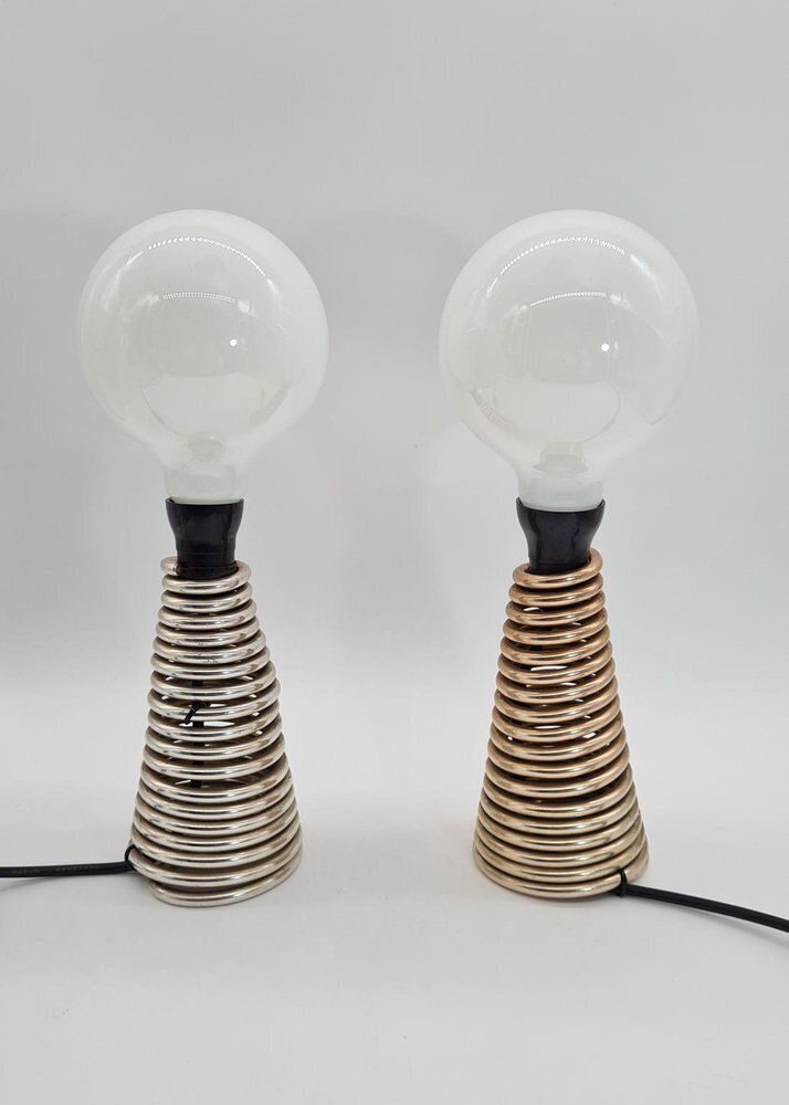 Vintage Table Lamps Aluminium Springs & Large Bulbs, Czechoslovakia, 1970s, Set Of 2 photo 332.0