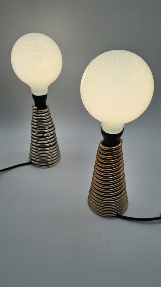 Vintage Table Lamps Aluminium Springs & Large Bulbs, Czechoslovakia, 1970s, Set Of 2 photo buy