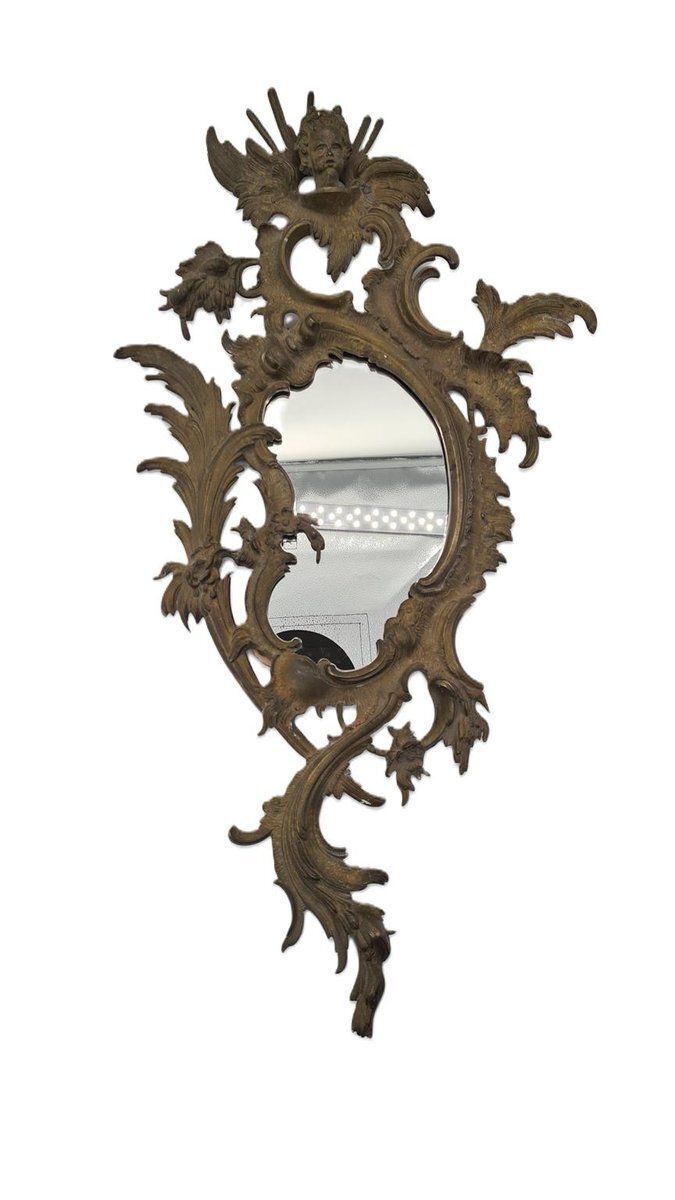 Antique French Rococo Mirror In Dark Bronze, 1800s