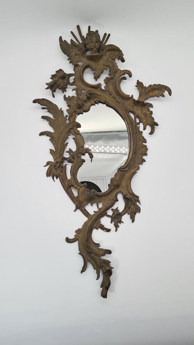 Antique French Rococo Mirror In Dark Bronze, 1800s photo Home Decor
