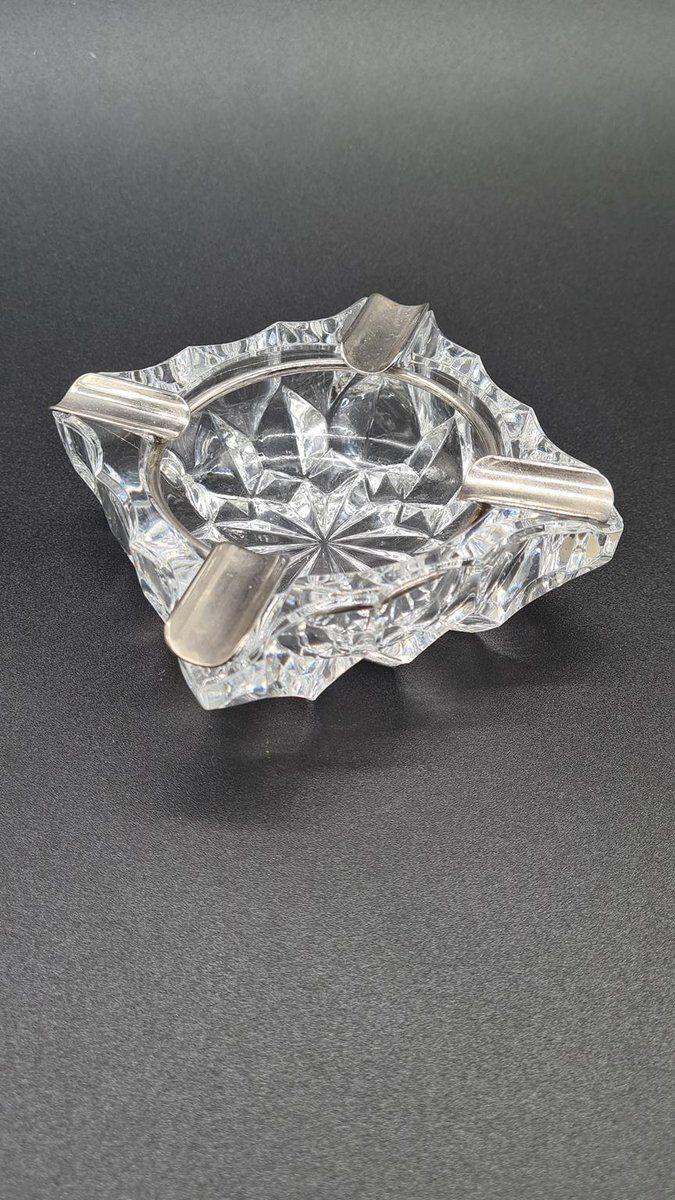 Vintage Crystal Ashtray With Metal Rim, 1960s photo 157.0