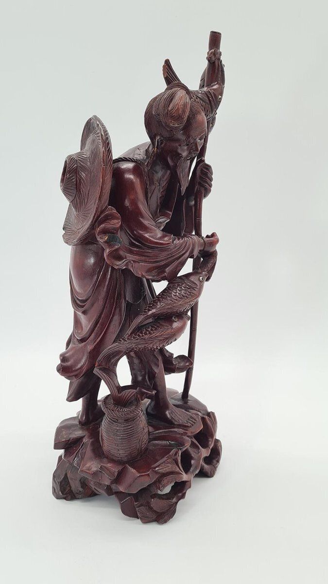 Chinese Figurine Of A Fisherman Or Sage In Boxwood, Early 20th Century photo Home Decor